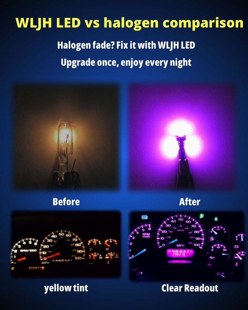 WLJH 74 Led Bulb Dash Lights Extremely Bright T5 2721 18 37 286 Wedge PC74 Twist Socket Automotive Instrument Panel Gauge Light Kits Dashboard Cluster Shift Bulbs Purple Pack of 20 - Image 3